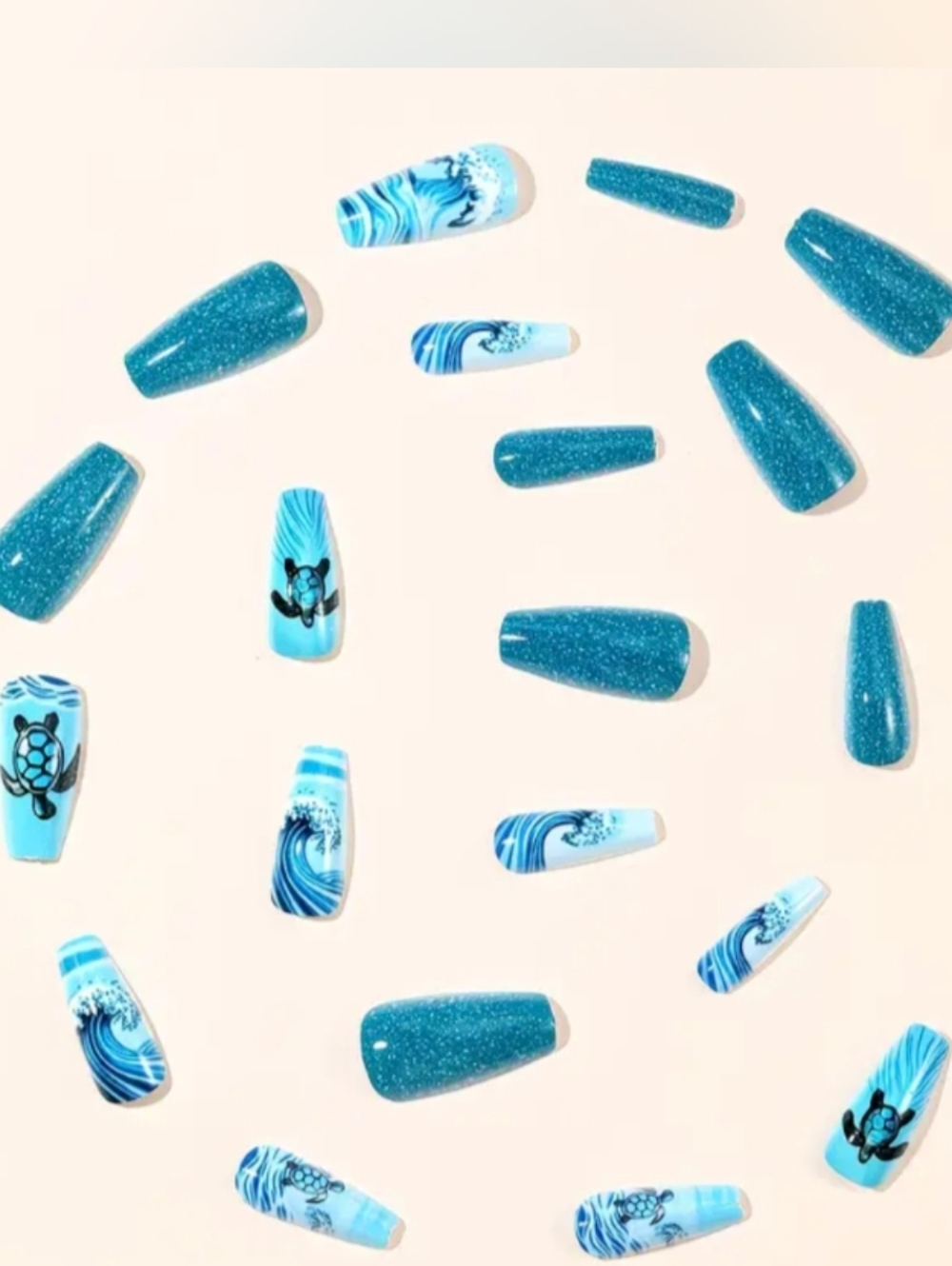 Beach Waves & Turtles Summer Ocean Themed Press-On Nails - Picture 2 of 10
